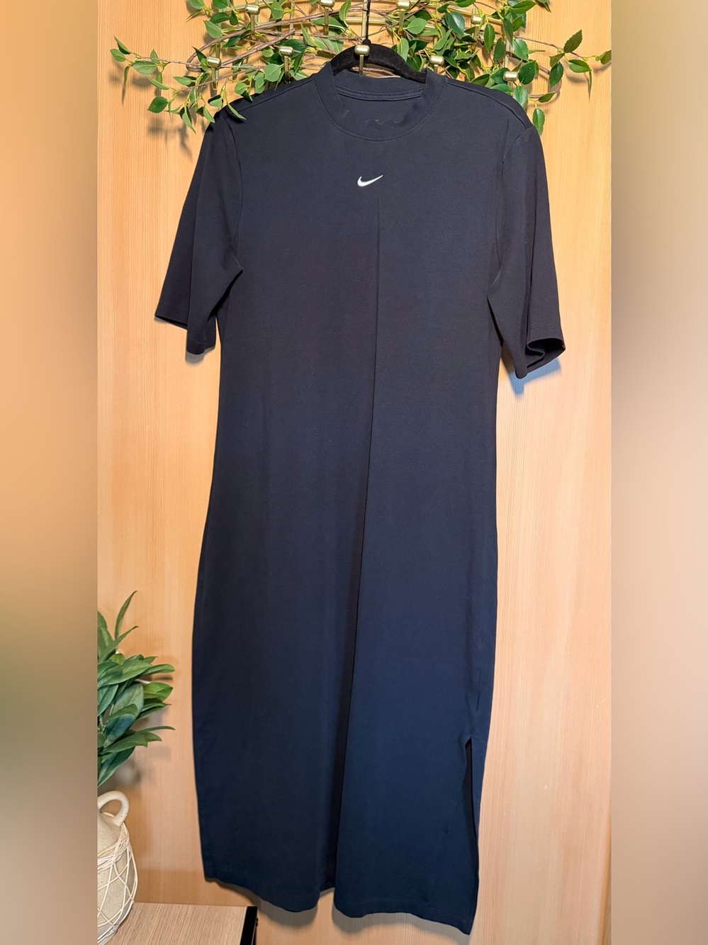 Nike Black Crew-Neck Midi Dress with Small Swoosh